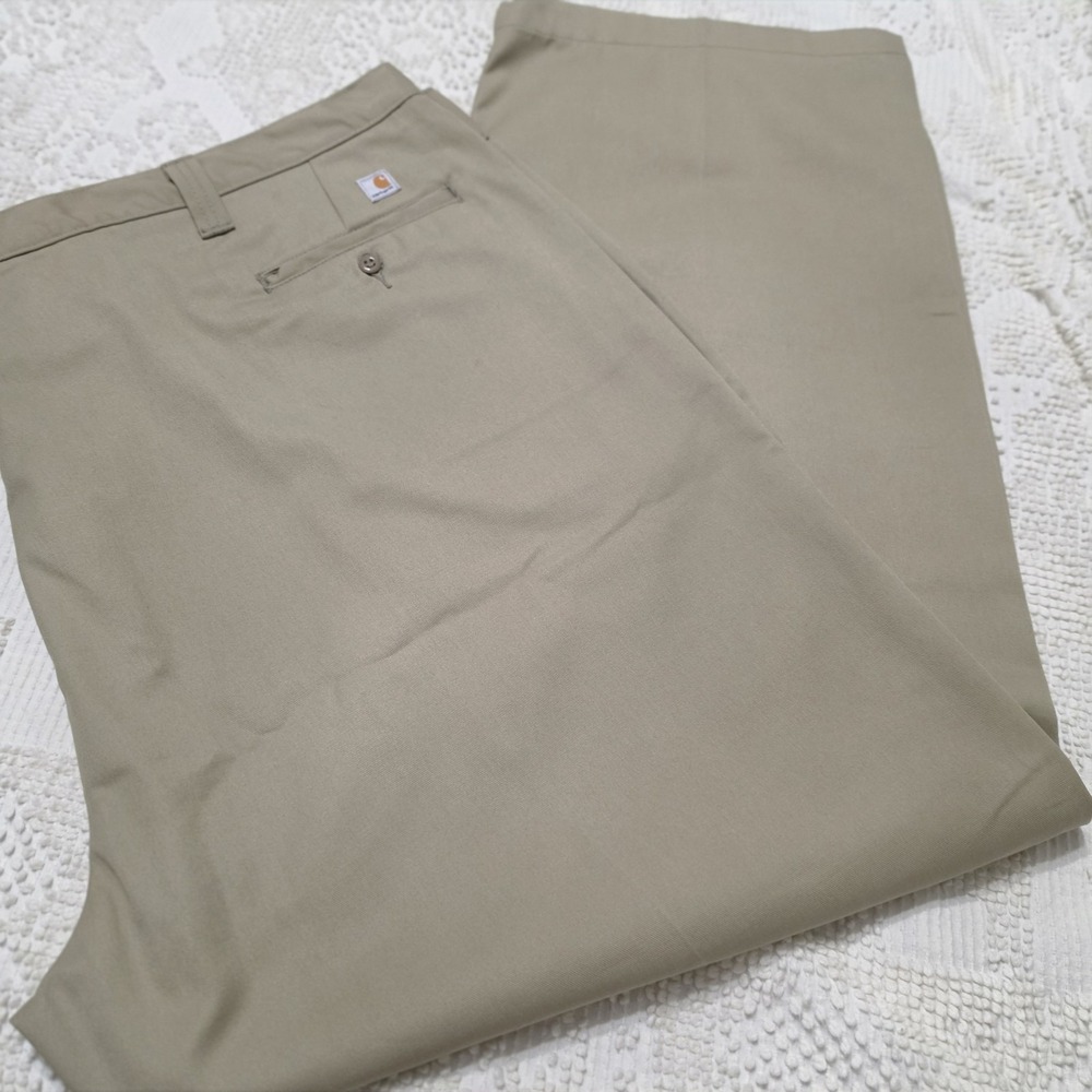 Carhartt Pants 56x32 Mens Khaki Blended Twill Work Chino Straight Leg Flat Front